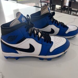 Nike Jordan 1 Black, Blue, and White Mid Cleats. Men’s size 9
